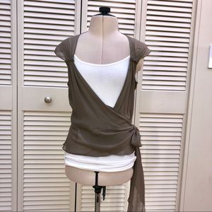 Studio M Taupe 100% Silk Wrap Blouse